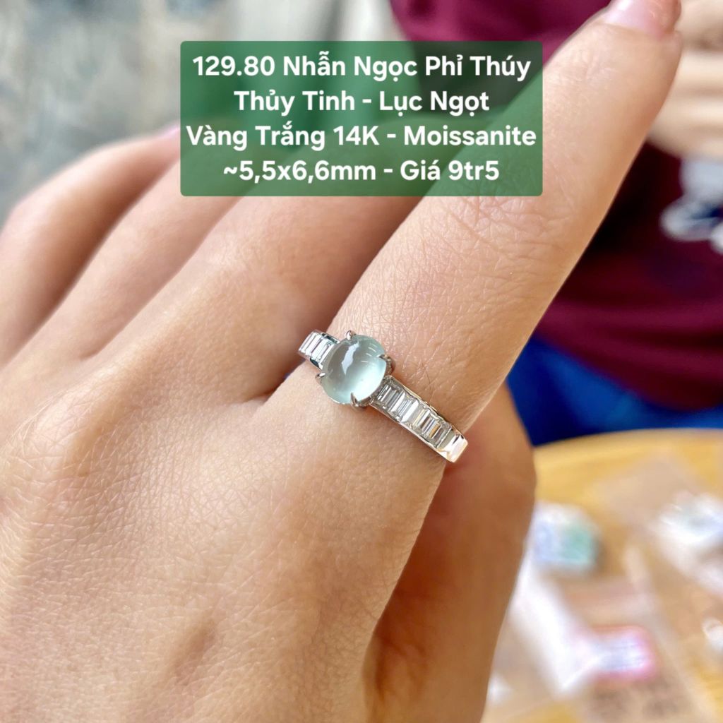 Nhẫn Ngọc Phỉ Thuý Thuỷ Tinh - Lục Ngọt VT14K- Moissanite ~5,5x6,6mm 129.80