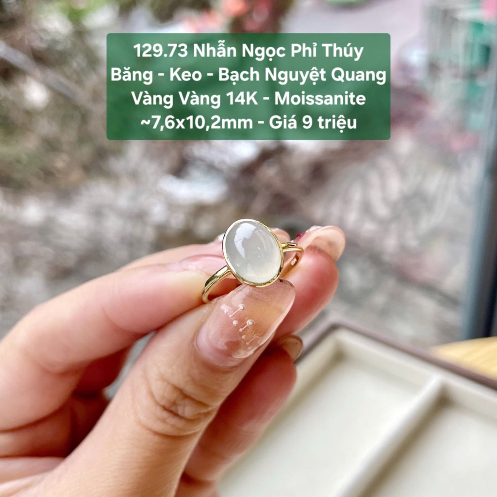 Nhẫn Ngọc Phỉ Thuý Băng - Keo - Bạch Nguyệt Quang VV14K - Moissanite ~7,6x10,2mm 129.73