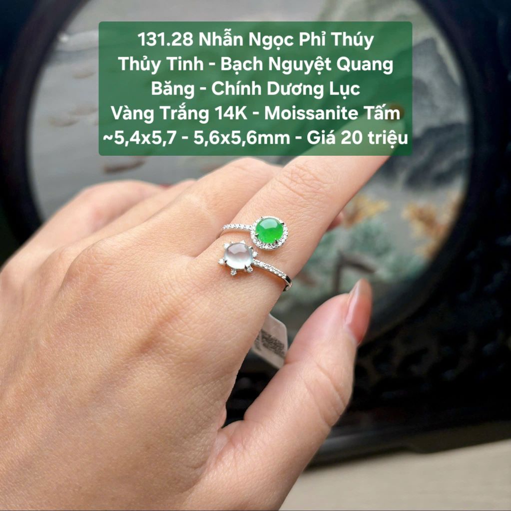 Nhẫn Ngọc Phỉ Thuý Thuỷ Tinh - Bạch Nguyệt Quang Băng - Chính Dương Lục VT14K - Mois Tấm ~5,4x5,7 - 5,6x5,6mm 131.28