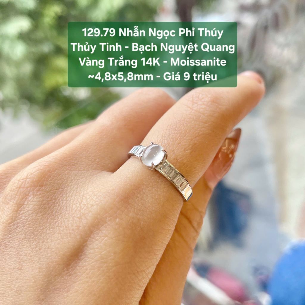 Nhẫn Ngọc Phỉ Thuý Thuỷ Tinh - Bạch Nguyệt Quang VT14K - Moissanite ~4,8x5,8mm 129.79