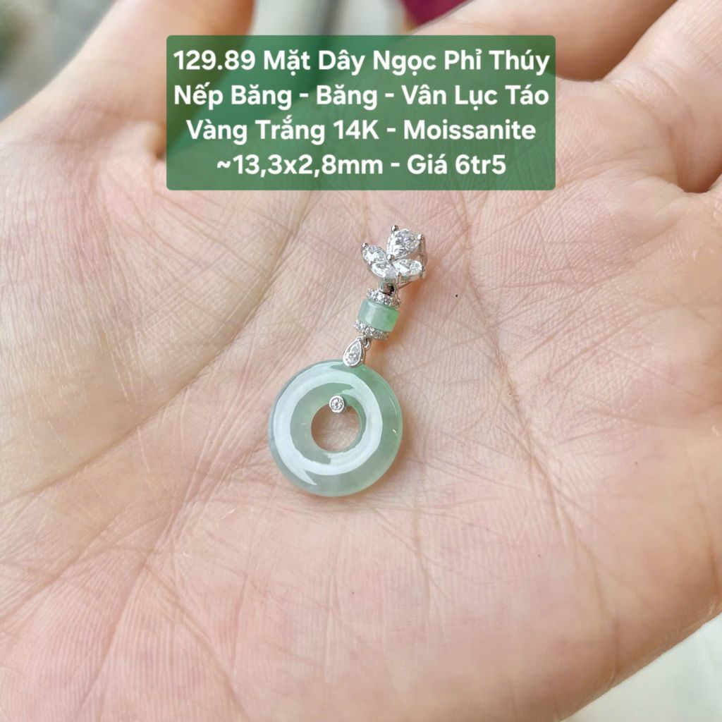 Mặt Dây Ngọc Phỉ Thuý Nếp Băng - Băng - Vân Lục Táo VT14K - Moissanite ~13,3x2,8mm 129.89