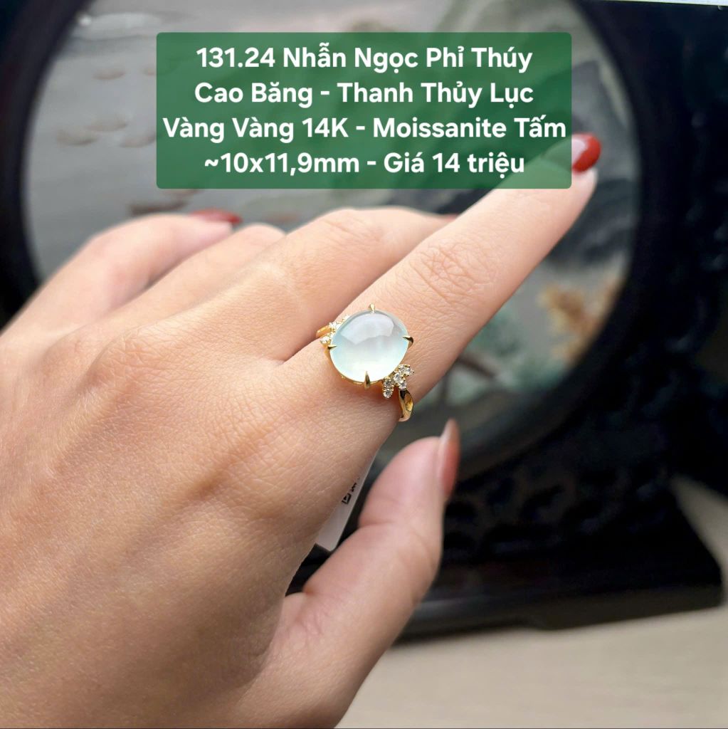 Nhẫn Ngọc Phỉ Thuý Cao Băng - Thanh Thuỷ Lục VV14K- Mois tấm ~10x11,9mm 131.24