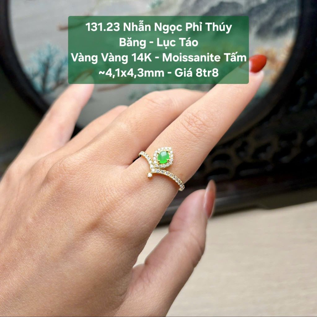 Nhẫn Ngọc Phỉ Thuý Băng - Lục Táo VV14K - Mois Tấm ~4,1x4,3mm 131.23