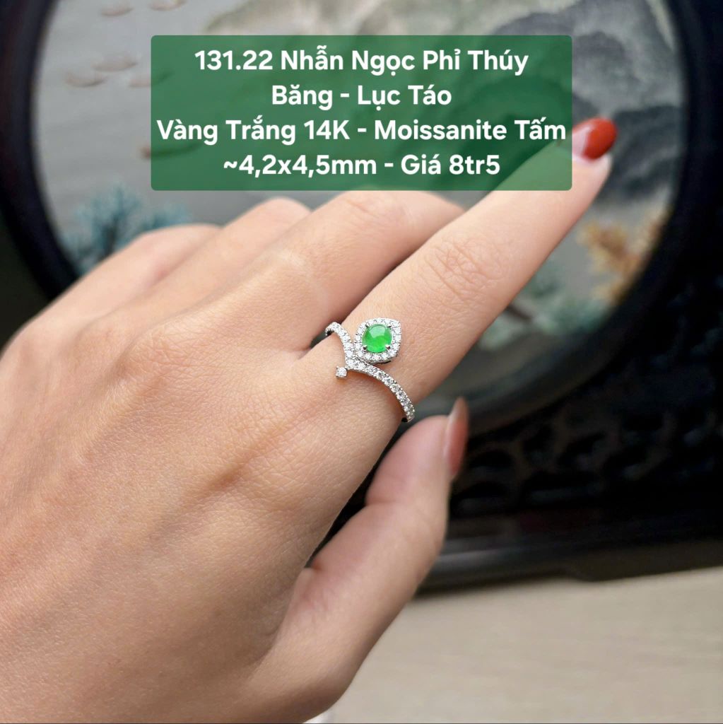 Nhẫn Ngọc Phỉ Thuý Băng - Lục Táo VT14K - Mois tấm ~4,2x 4,5mm 131.22