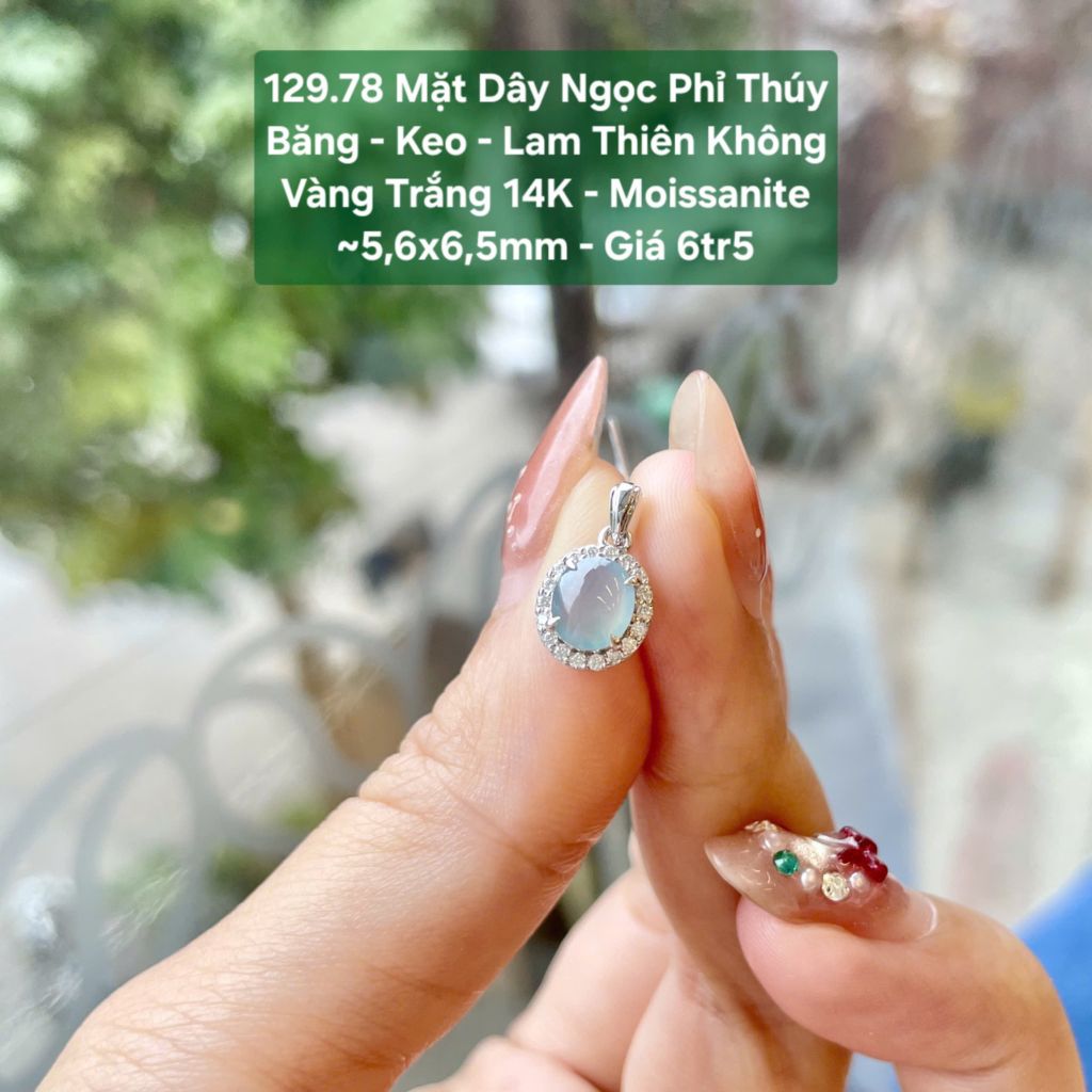 Mặt Dây Ngọc Phỉ Thuý Băng - Keo - Lam Thiên Không VT14K - Moissanite ~5,6x6,5mm 129.78
