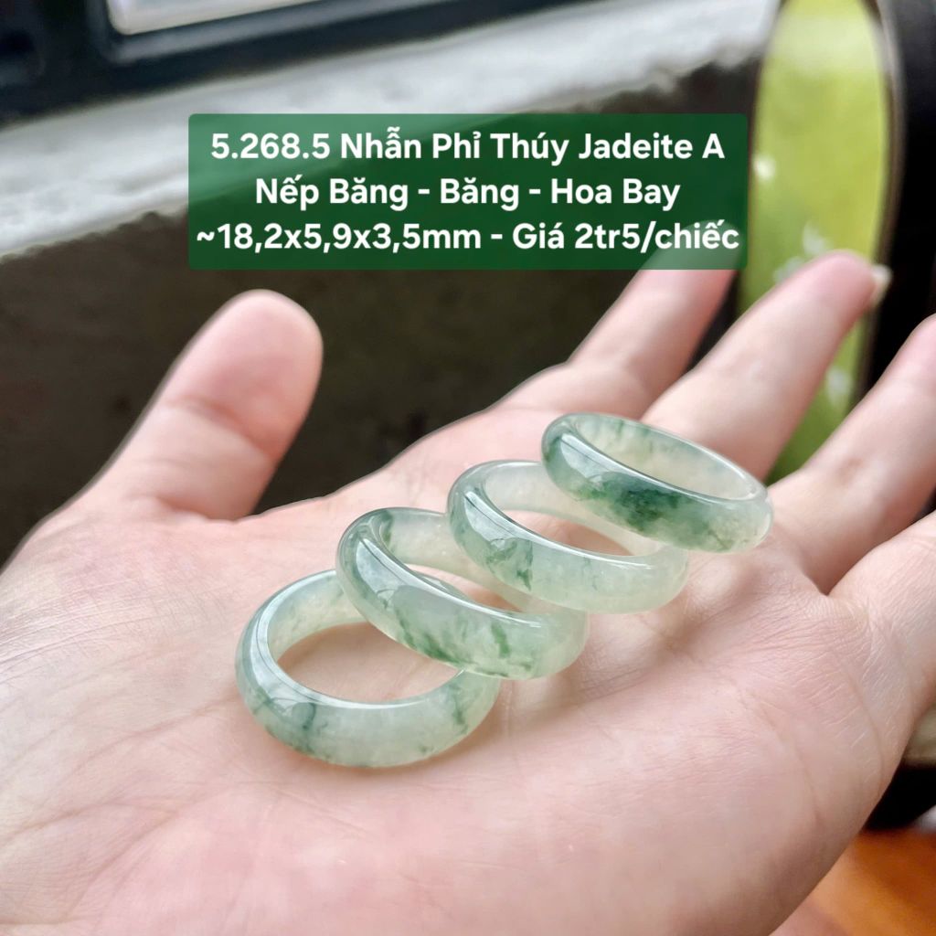 5.268.5 Nhẫn Phỉ Thuý Jadeite A - Nếp Băng - Băng - Hoa Bay ~ 18,2x5,9x3,5mm