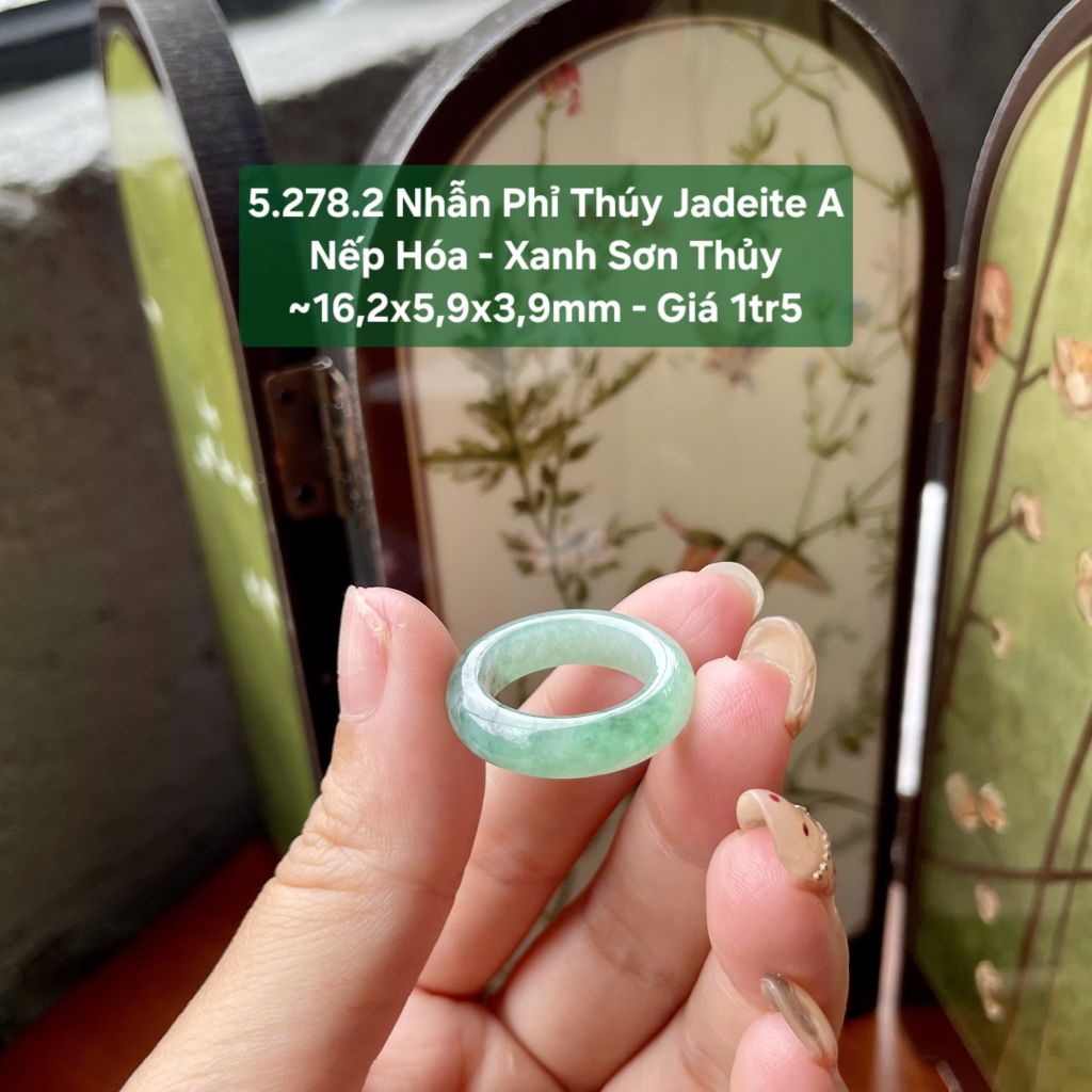 5.278.2 Nhẫn Phỉ Thuý Jadeite A - Nếp Hoá - Xanh Sơn Thuỷ ~ 15,2x5,9x3,9mm