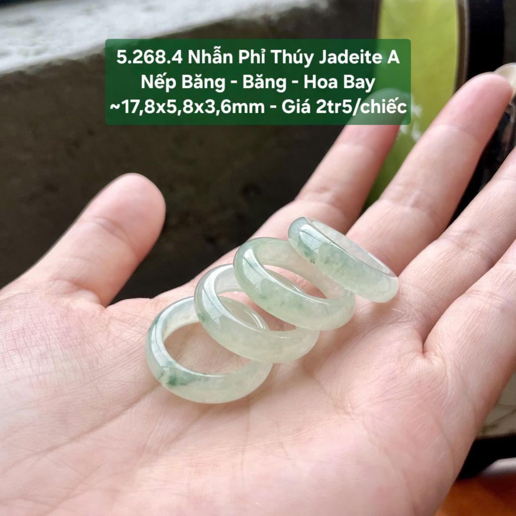 5.268.4 Nhẫn Phỉ Thuý Jadeite A - Nếp Băng - Băng - Hoa Bay ~ 17,8x5,8x3,6mm