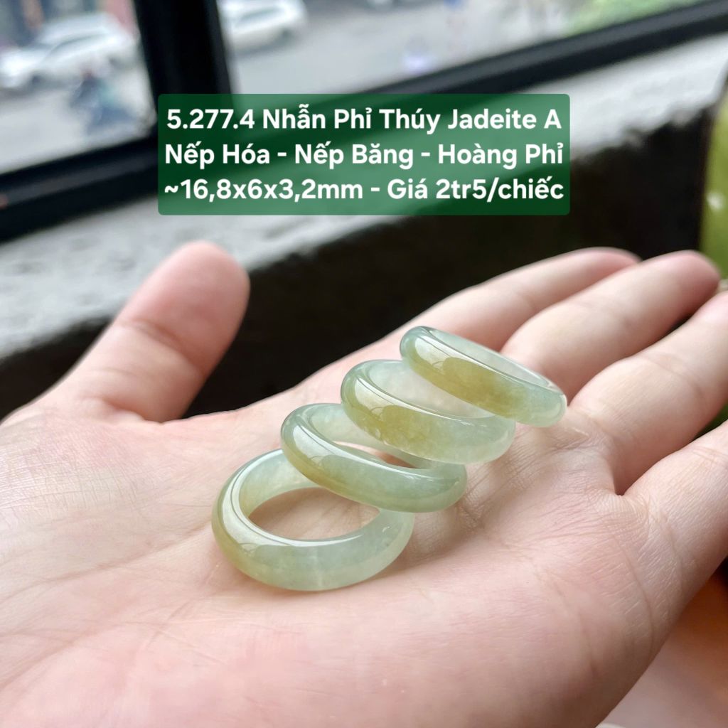 5.277.4 Nhẫn Phỉ Thuý Jadeite A - Nếp Hoá - Nếp Băng - Hoàng Phỉ ~ 16,8x6x3,2mm