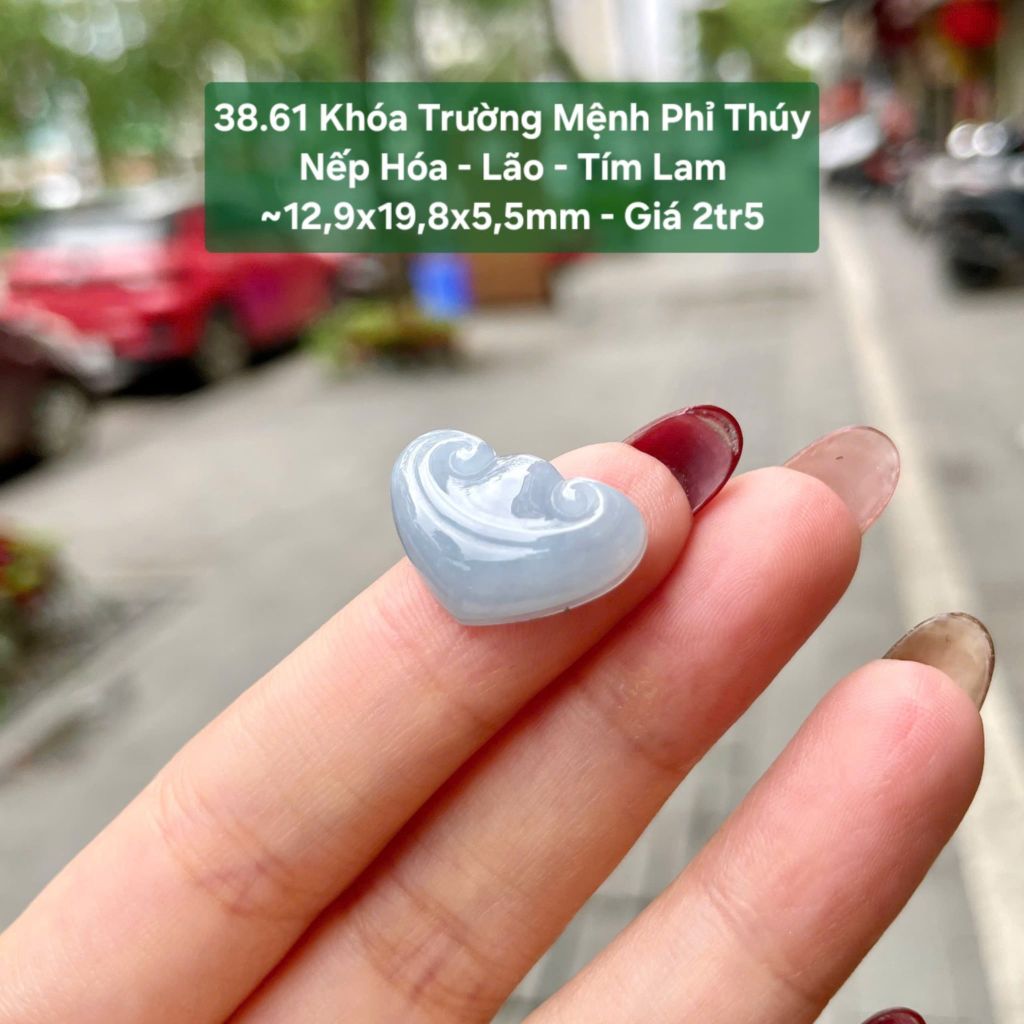 Khoá Trường Mệnh Phỉ Thuý Nếp Hoá - Lão - Tím Lam ~ 12,9x19,8x5,5mm 38.61