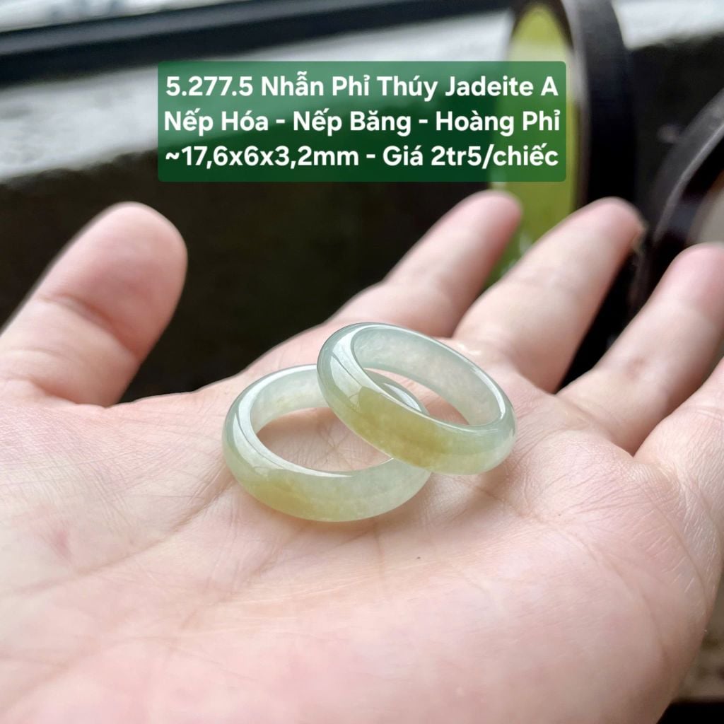 5.277.5 Nhẫn Phỉ Thuý Jadeite A - Nếp Hoá - Nếp Băng - Hoàng Phỉ ~ 17,6x6x3,2mm