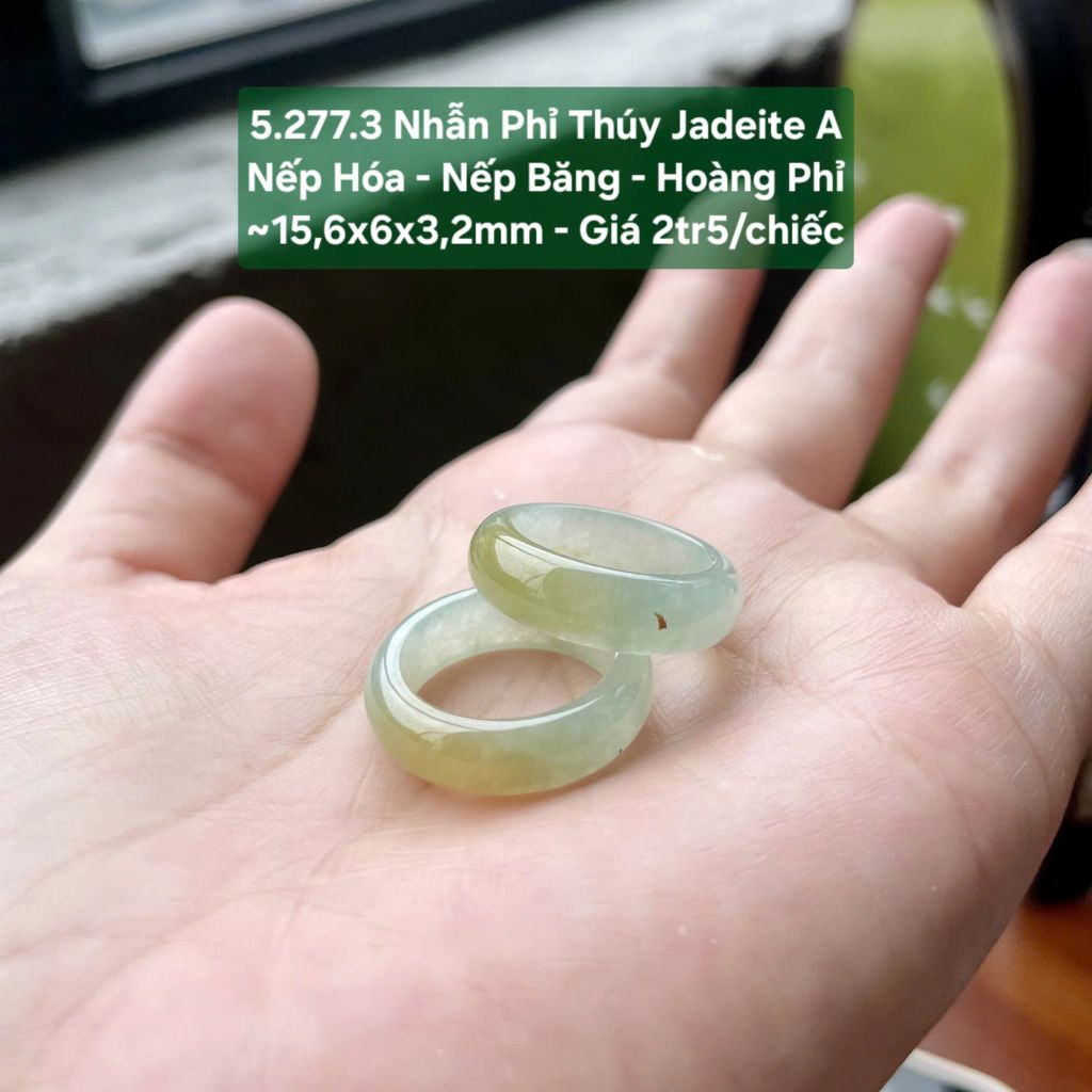 5.277.3 Nhẫn Phỉ Thuý Jadeite A - Nếp Hoá - Nếp Băng - Hoàng Phỉ ~ 15,6x6x3,2mm