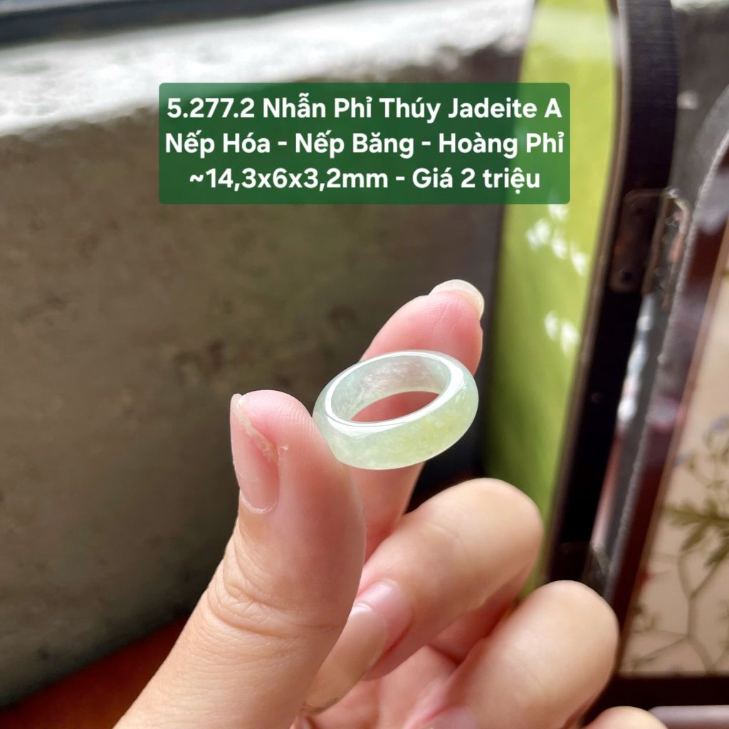 5.277.2 Nhẫn Phỉ Thuý Jadeite A - Nếp Hoá - Nếp Băng - Hoàng Phỉ ~ 14,3x6x3,2mm