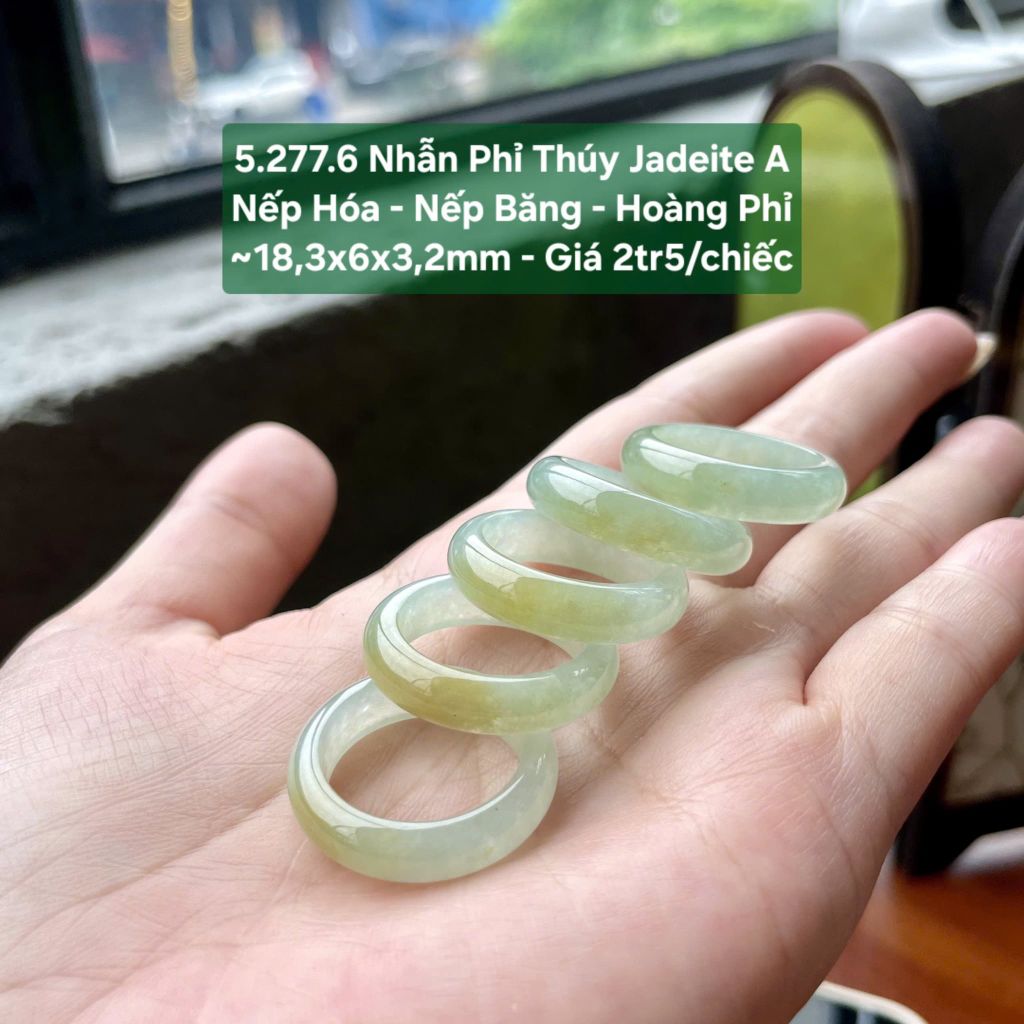 5.277.6 Nhẫn Phỉ Thuý Jadeite A - Nếp Hoá - Nếp Băng - Hoàng Phỉ ~ 18,3x6x3,2mm