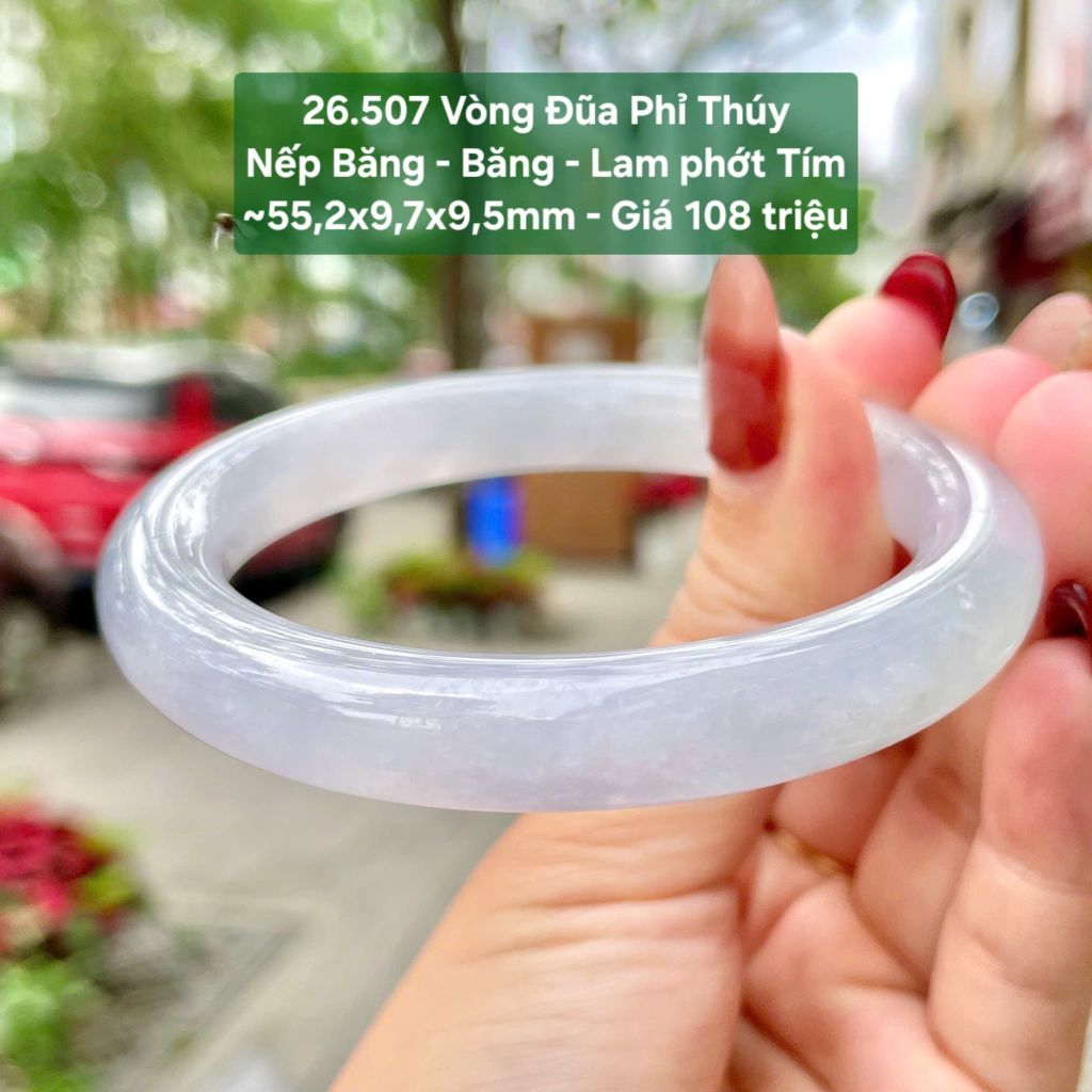 Vòng Đũa Phỉ Thuý Nếp Băng - Băng - Lam Phớt Tím ~55,2x9,7x9,5mm 26.507