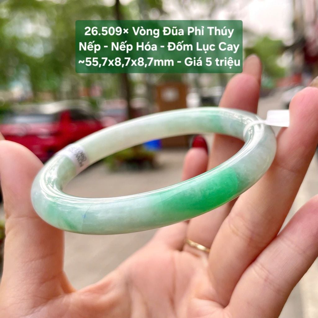 Vòng Đũa Phỉ Thuý Nếp - Nếp Hoá - Đốm Lục Cay ~55,7x8,7x8,7mm 26.509