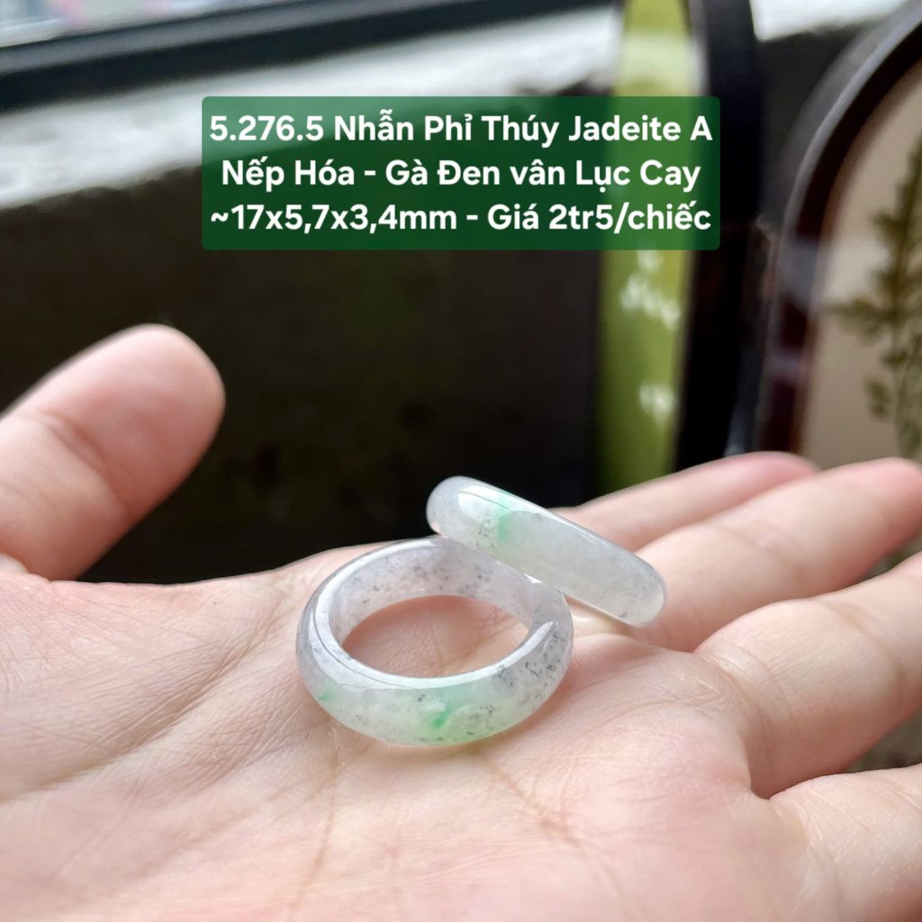 5.276.5 Nhẫn Phỉ Thuý Jadeite A - Nếp Hoá - Gà Đen Vân Lục Cay ~ 17x5,7x3,4mm