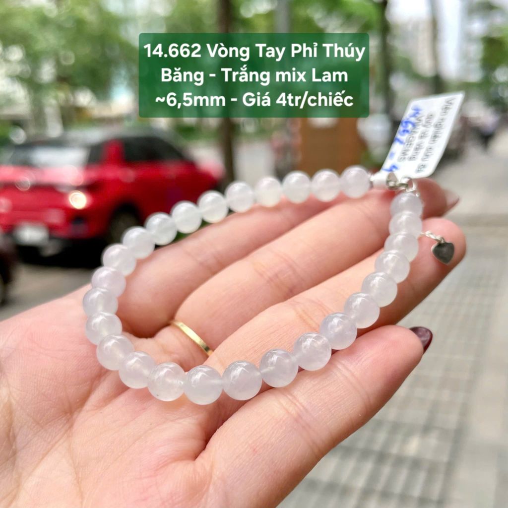 Vòng Tay Phỉ Thuý Băng - Trắng mix Lam ~6,5mm 14.662