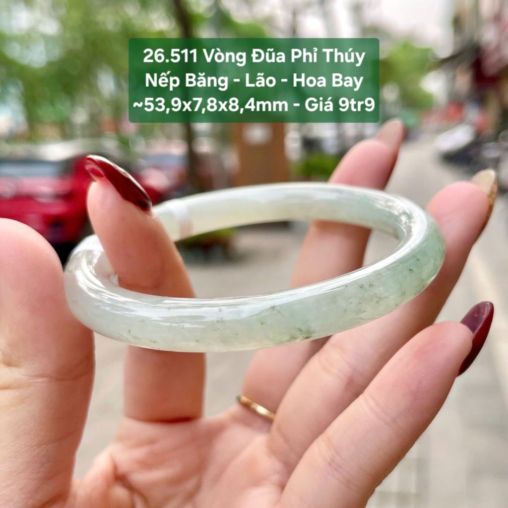 Vòng Đũa Phỉ Thuý Nếp Băng - Lão - Hoa Bay ~53,9x7,8x8,4mm 26.511