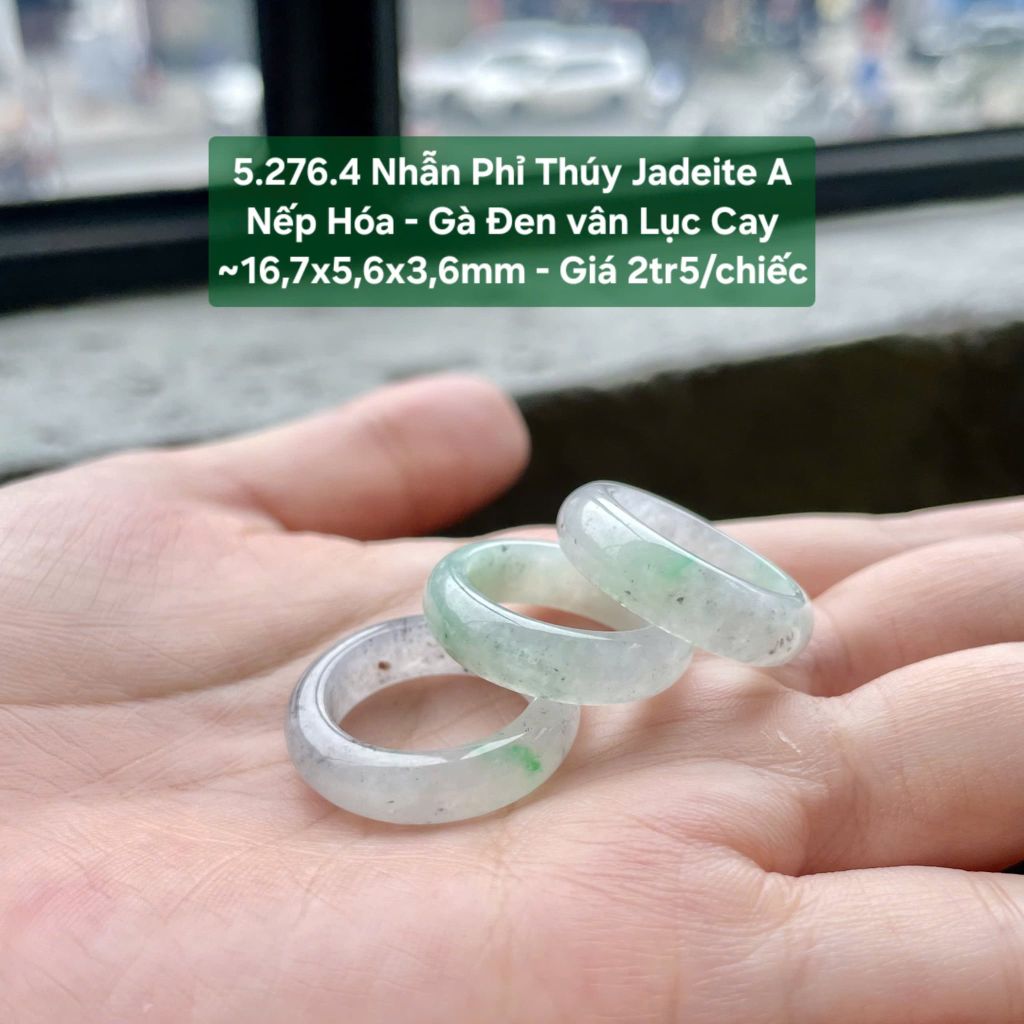 5.276.4 Nhẫn Phỉ Thuý Jadeite A - Nếp Hoá -  Gà Đen Vân Lục Cay ~ 16,7x5,6x3,6mm