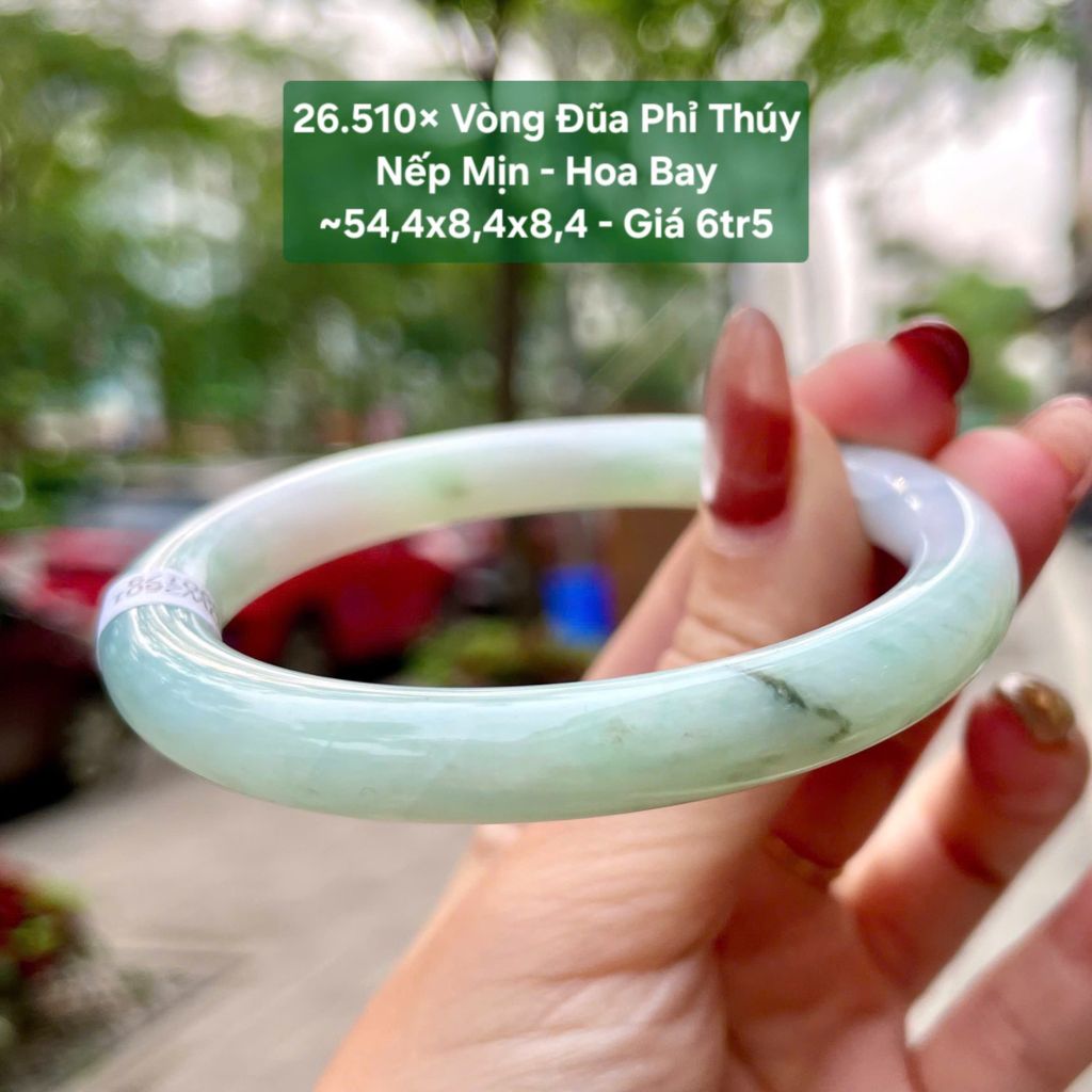 Vòng Đũa Phỉ Thuý Nếp Mịn - Hoa Bay ~54,4x8,4x8,4mm 26.510