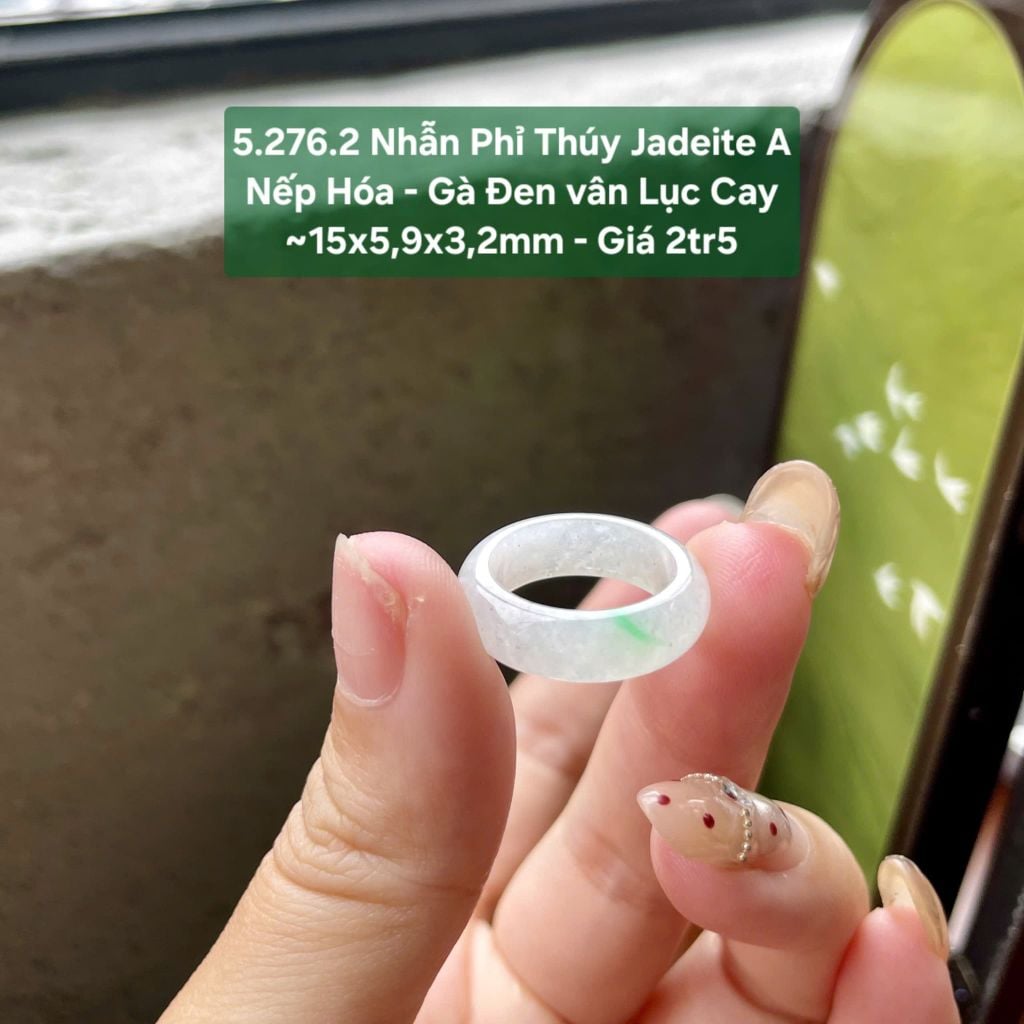 5.276.2 Nhẫn Phỉ Thuý Jadeite A - Nếp Hoá - Gà Đen Vân Lục Cay ~ 15x5,9x3,2mm