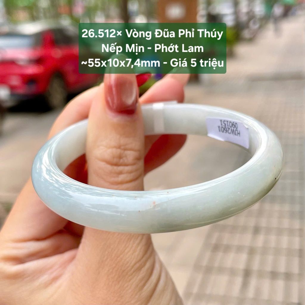Vòng Đũa Phỉ Thuý Nếp Mịn -  Phớt Lam ~55x10x7,4mm 26.512