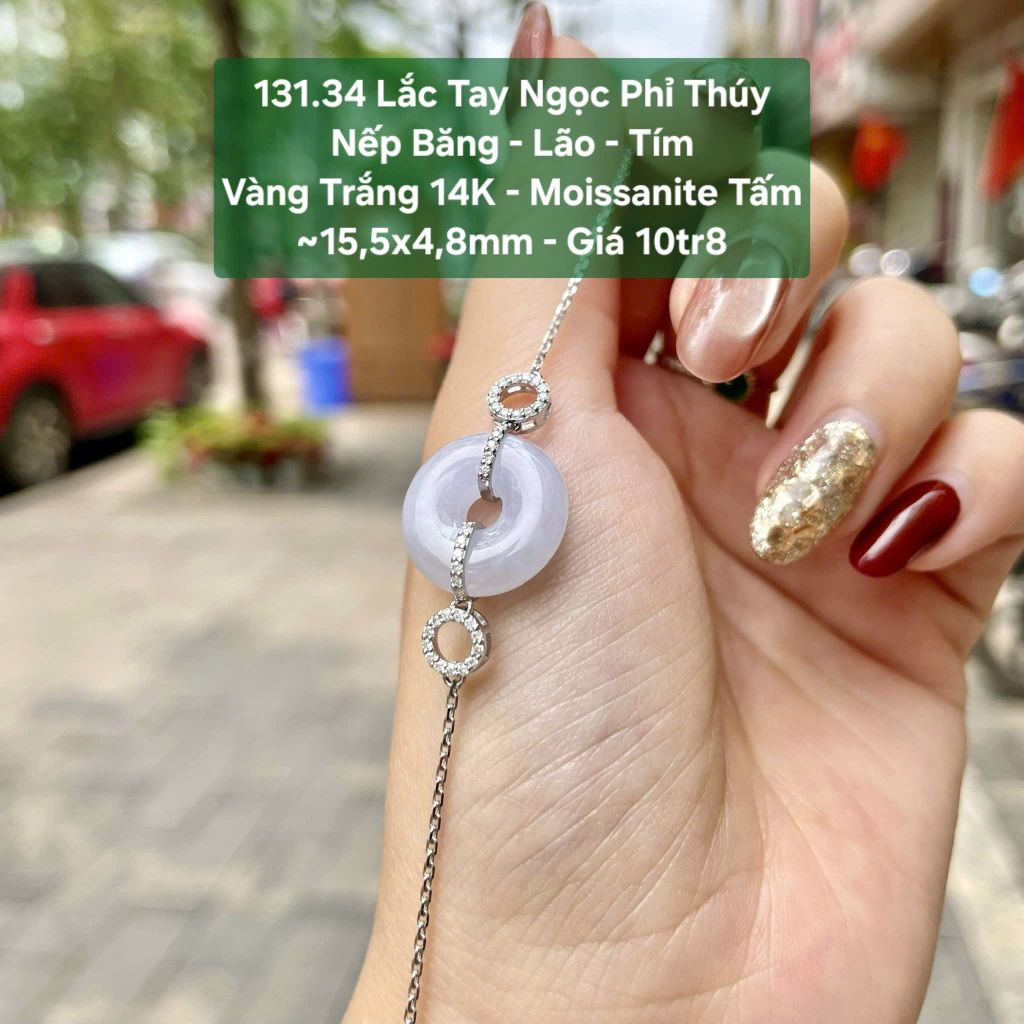 Lắc tay Ngọc Phỉ Thuý Nếp Băng - Lão - Tím VT14K - Mois Tấm ~15,5x4,8mm 131.34