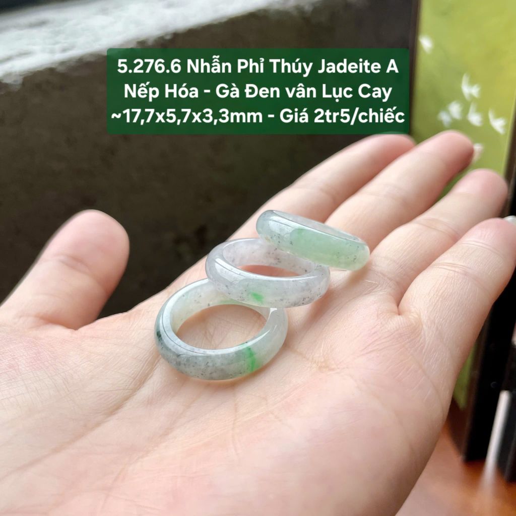 5.276.6 Nhẫn Phỉ Thuý Jadeite A - Nếp Hoá - Gà Đen Vân Lục Cay ~ 17,7x5,7x3,3mm
