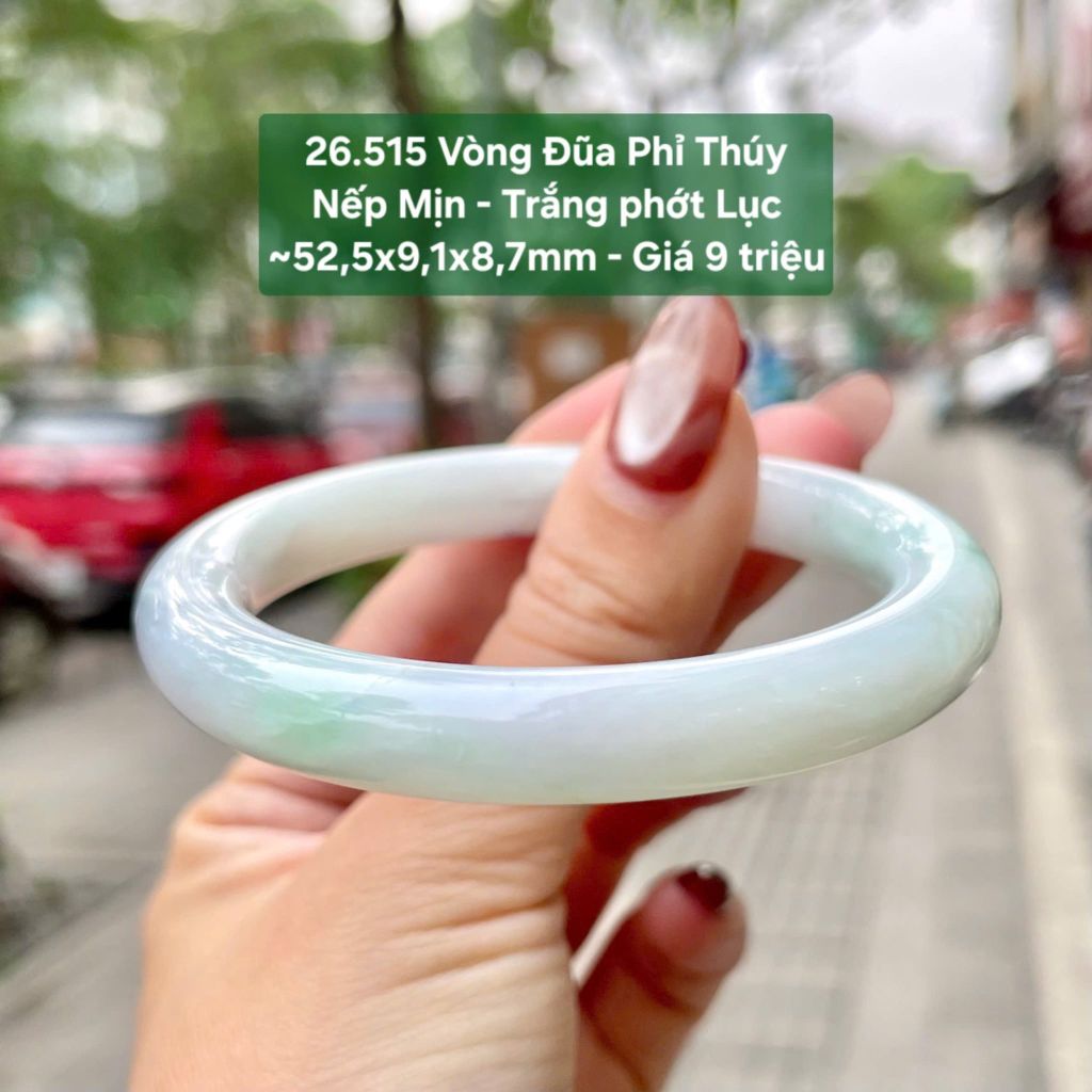 Vòng Đũa Phỉ Thuý Nếp Mịn - Trắng Phớt Lục ~52,5x9,1x8,7mm 26.515