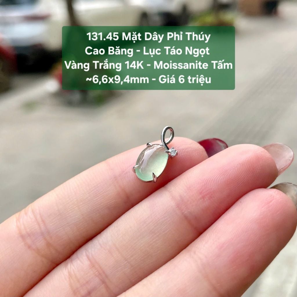 Mặt Dây Phỉ Thuý Cao Băng -  Lục Táo Ngọt VT14K - Mois Tấm ~6,6x9,4mm 131.45