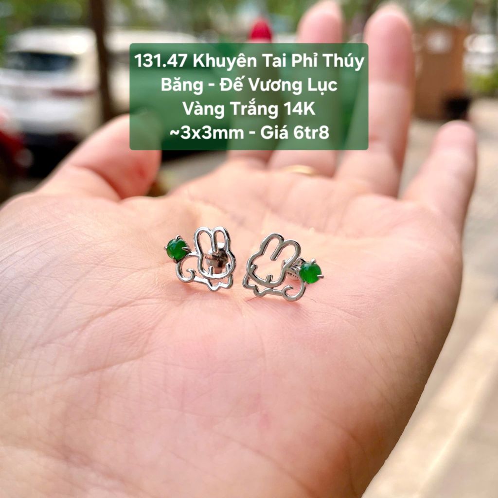 Khuyên Tai Phỉ Thuý Băng - Đế Vương Lục VT14K ~ 3x3mm 131.47