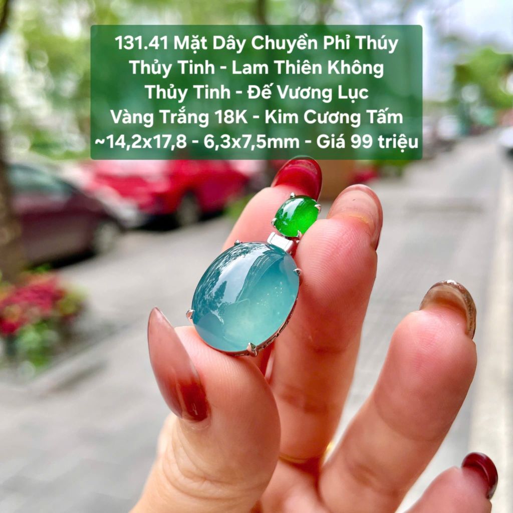 Mặt Dây Chuyền Phỉ Thuý Thuỷ Tinh - Lam Thiên Không - Thuỷ Tinh - Đế Vương Lục VT18K - KC Tấm ~14,2x17,8 -6,3x7,5mm 131.41