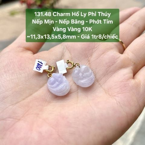 131.48 Charm Hồ Ly Phỉ Thúy  Nếp Mịn - Nếp Băng - Phớt Tím  VV10K ~11,3x13,5x5,8mm