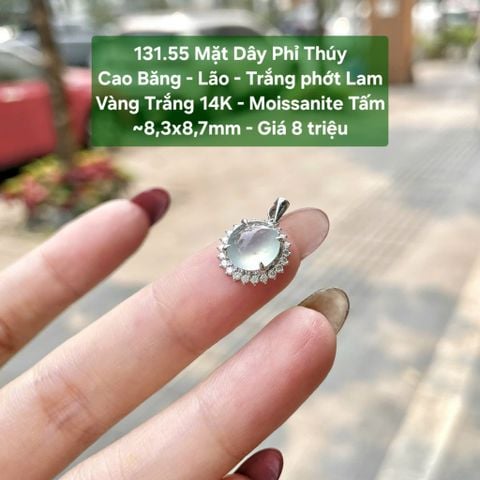 131.55 Mặt Dây Phỉ Thúy Cao Băng - Lão - Trắng phớt Lam- VT 14K - Moissanite Tấm~8,3x8,7mm