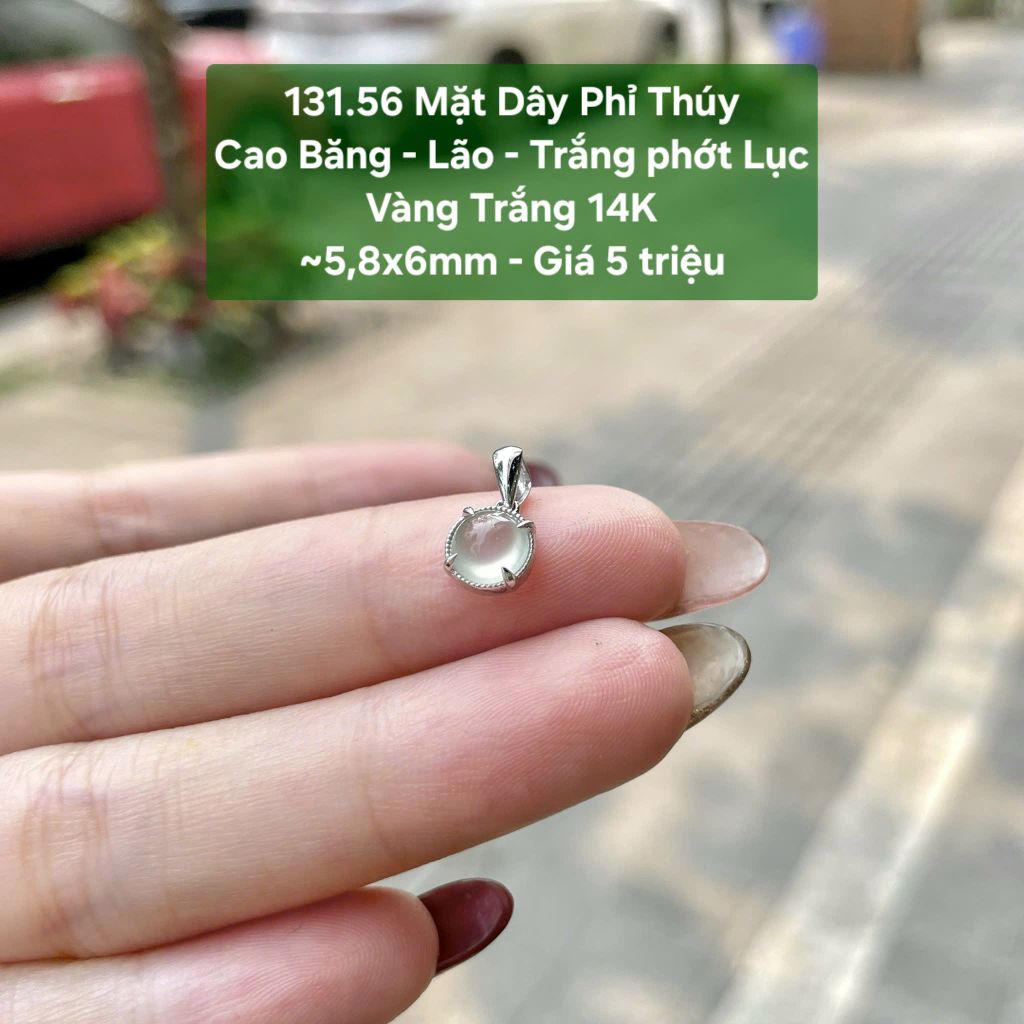 131.56 Mặt Dây Phỉ Thúy Cao Băng - Lão - Trắng phớt Lục VT14K ~5,8x6mm