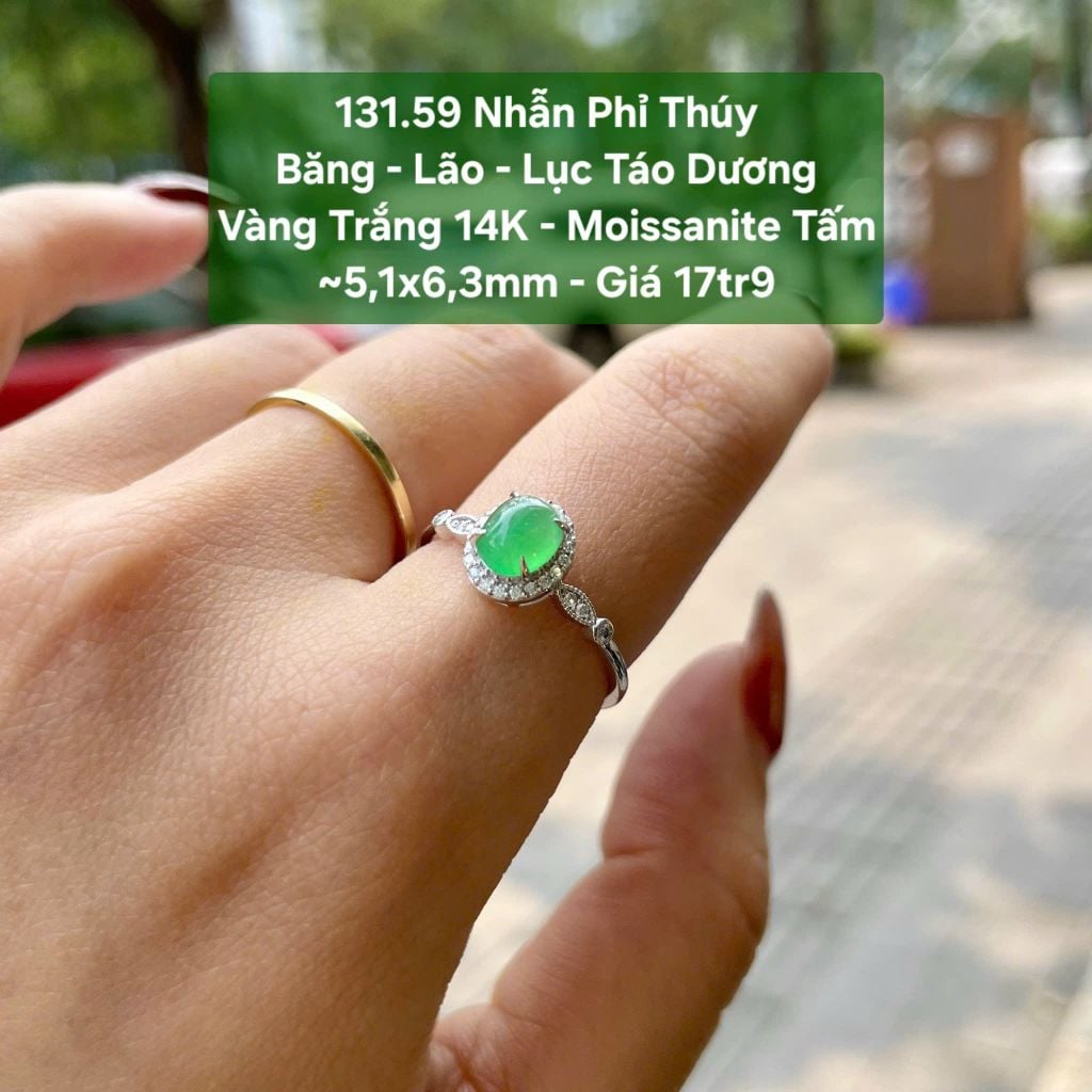 131.59 Nhẫn Phỉ Thúy Băng - Lão - Lục Táo Dương VT 14K-  Moissanite Tấm~5,1x6,3mm