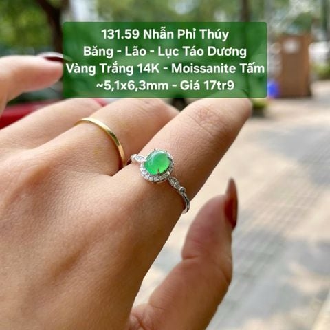 131.59 Nhẫn Phỉ Thúy Băng - Lão - Lục Táo Dương VT 14K-  Moissanite Tấm~5,1x6,3mm