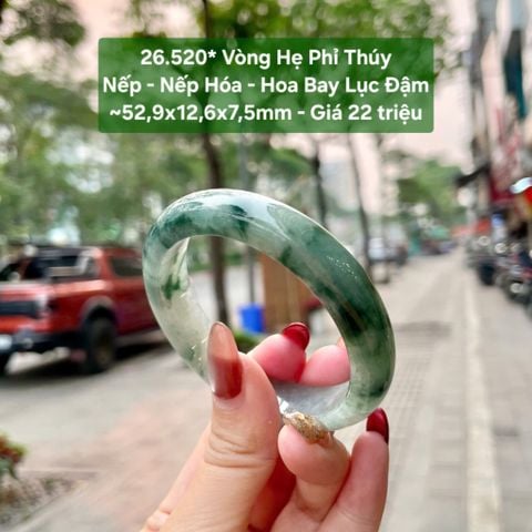 26.520* Vòng Hẹ Phỉ Thúy Nếp - Nếp Hóa - Hoa Bay Lục Đậm ~52,9x12,6x7,5mm