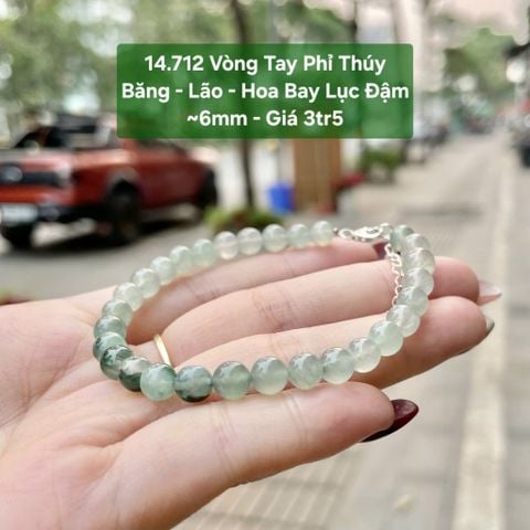 14.712 Vòng Tay Phỉ Thúy Băng - Lão - Hoa Bay Lục Đậm ~6mm