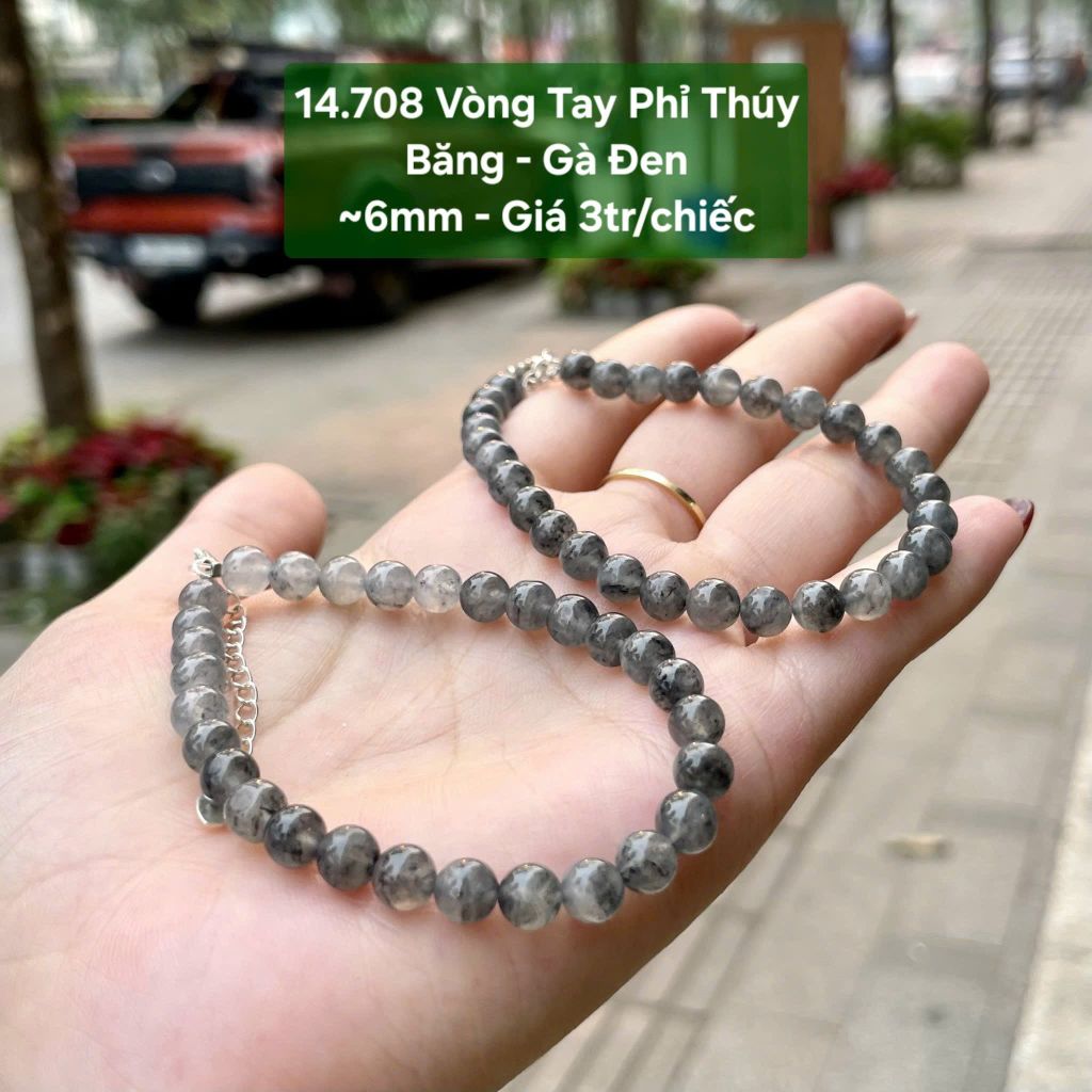 14.708 Vòng Tay Phỉ Thúy Băng - Gà Đen ~6mm