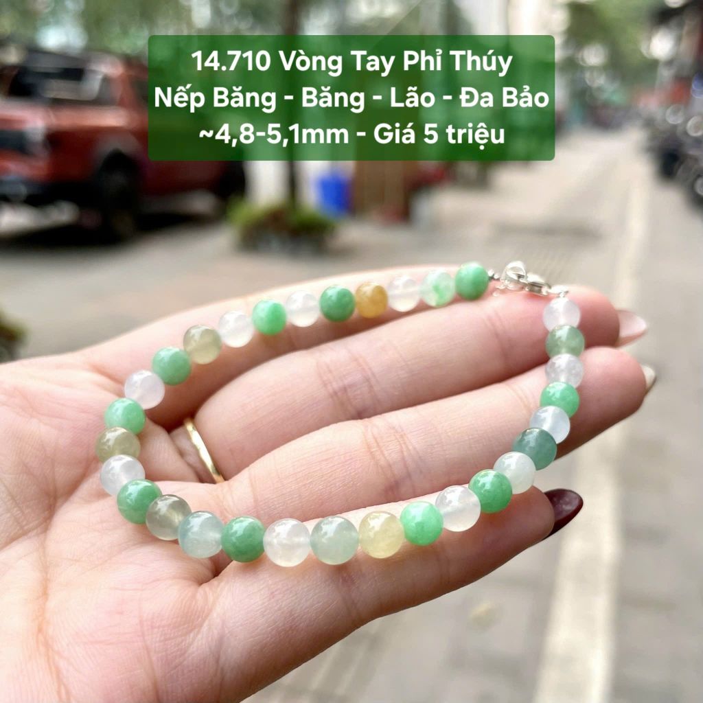 14.710 Vòng Tay Phỉ Thúy Nếp Băng - Băng - Lão - Đa Bảo ~4,8-5,1mm
