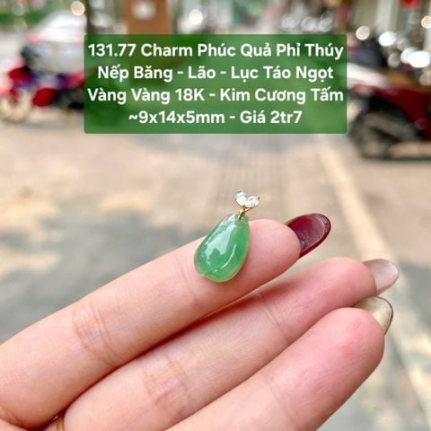 131.77 Charm Phúc Quả Phỉ Thúy  Nếp Băng - Lão - Lục Táo Ngọt  VV18K - KC Tấm ~9x14x5mm