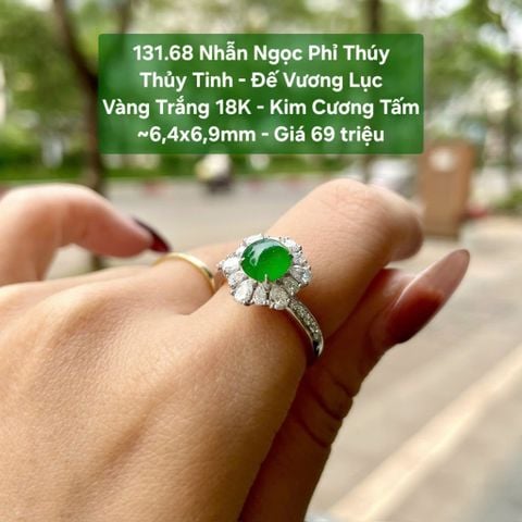 131.68 Nhẫn Ngọc Phỉ Thúy  Thủy Tinh - Đế Vương Lục  VT18K- KC tấm~6,4x6,9mm