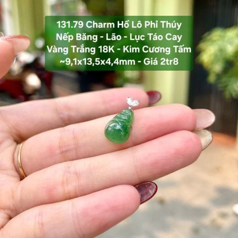 131.79 Charm Hồ Lô Phỉ Thúy  Nếp Băng - Lão - Lục Táo Cay  VT18K- KC Tấm~9,1x13,5x4,4mm