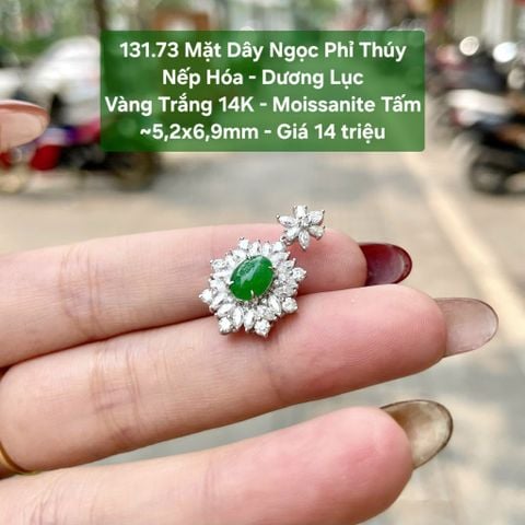 131.73 Mặt Dây Ngọc Phỉ Thúy  Nếp Hóa - Dương Lục  VT14K - Moissanite Tấm  ~5,2x6,9mm