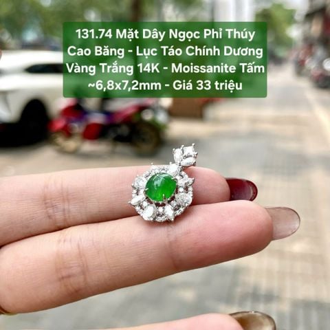 131.74 Mặt Dây Ngọc Phỉ Thúy Cao Băng - Lục Táo Chính Dương Vàng Trắng 14K - Moissanite Tấm ~6,8x7,2mm