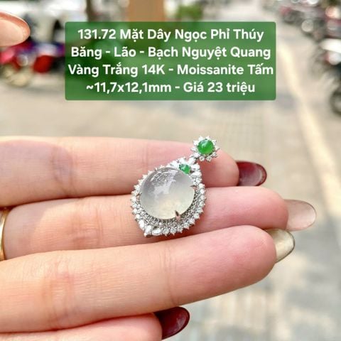 131.72 Mặt Dây Ngọc Phỉ Thúy Băng - Lão - Bạch Nguyệt Quang Vàng Trắng 14K - Moissanite Tấm ~11,7x12,1mm