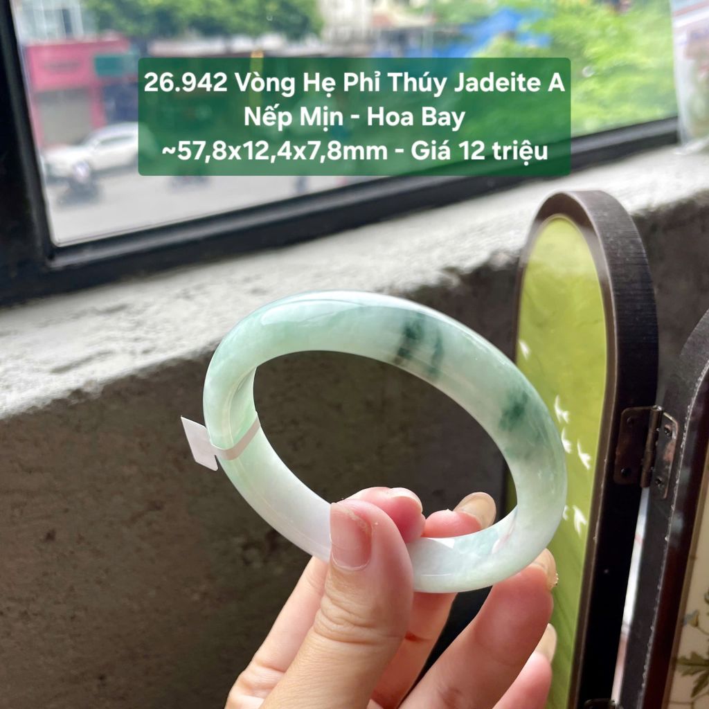 26.942 Vòng Hẹ Phỉ Thuý Jadeite A - Nếp Mịn - Hoa Bay ~ 57,8x12,4x7,8mm