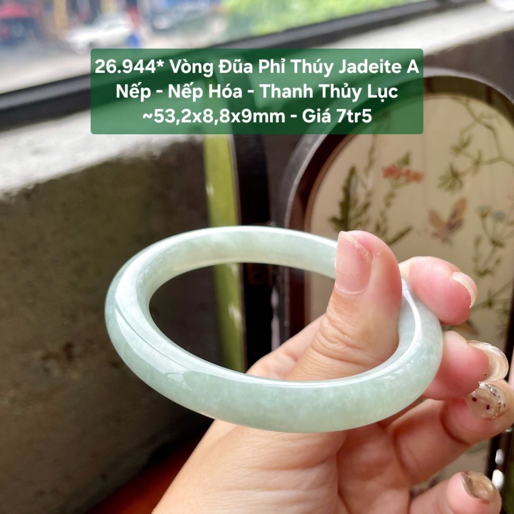 26.944* Vòng Đũa Phỉ Thuý Jadeite A - Nếp - Nếp Hoá - Thanh Thuỷ Lục ~ 53,2x8,8x9mm